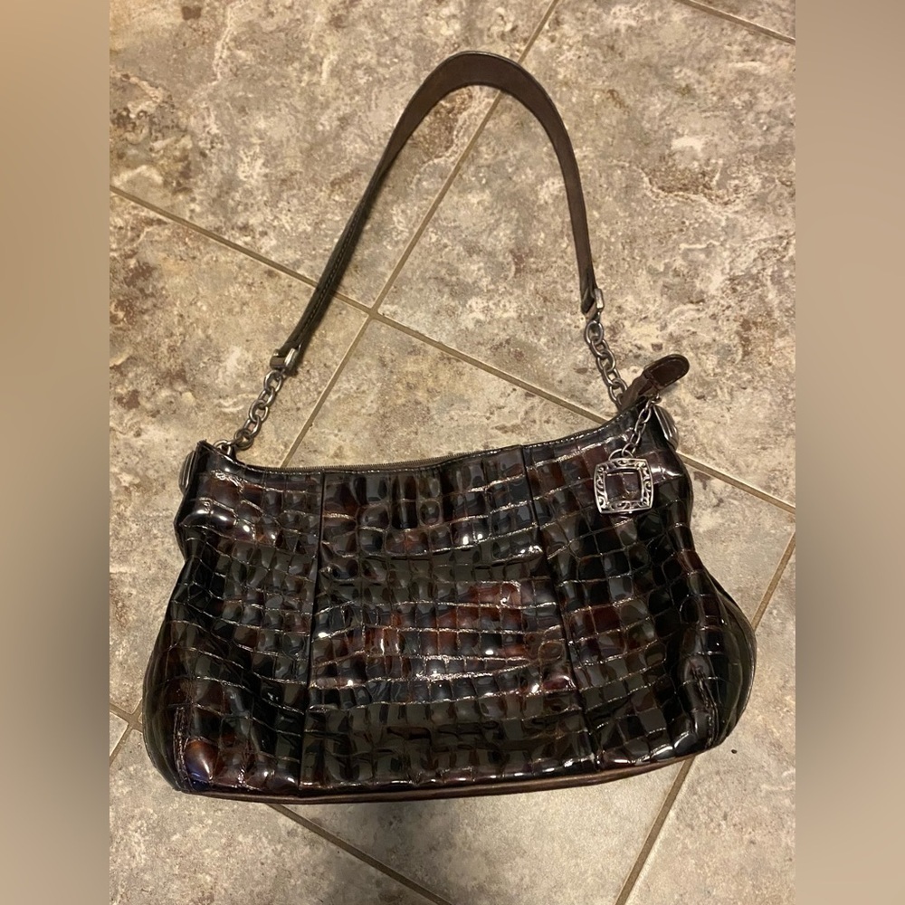 Brighton Brown Crocodile PU Leather Shoulder Bag Purse Silver Tone Hardware